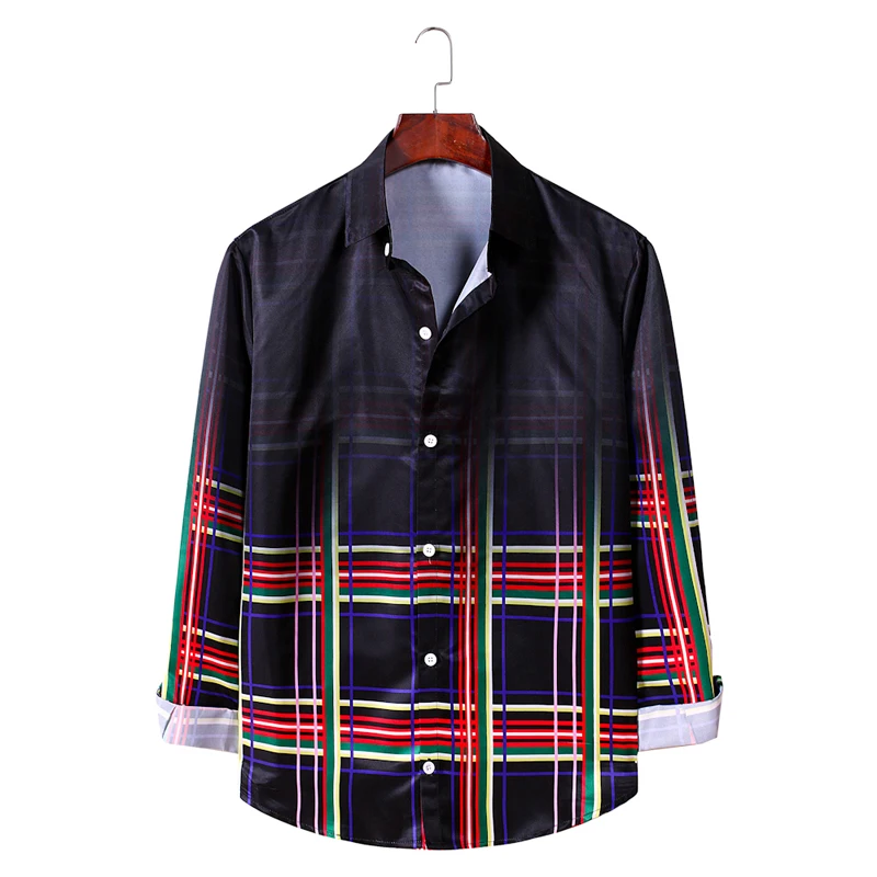 

Aoliwen brand Plaid Shirt For Men 2020 Fashion Patchwork Long Sleeve Casual Shirt Hip Hop Streetwear Man Blouse Multicolor shirt