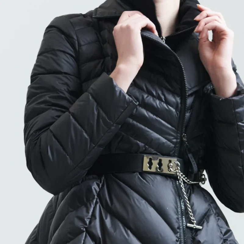DEAT стоячий воротник с длинными рукавами пояса с высокой талией молнии осень-зима пуховик Куртка Женское пальто высокого качества WJ19301L