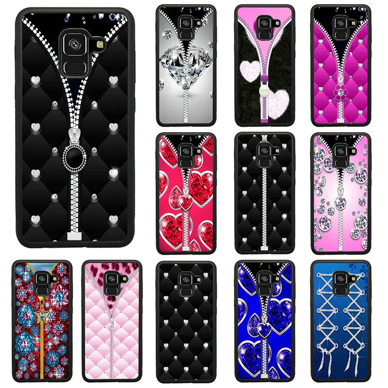 Diamond Zipper Lock Screen Cell Phone Cases Hard Cover for Samsung Galaxy S7 S8 S9 S10 A5 A8 J3 J4 J6 J7 J8 2017 2018 Plus | Мобильные
