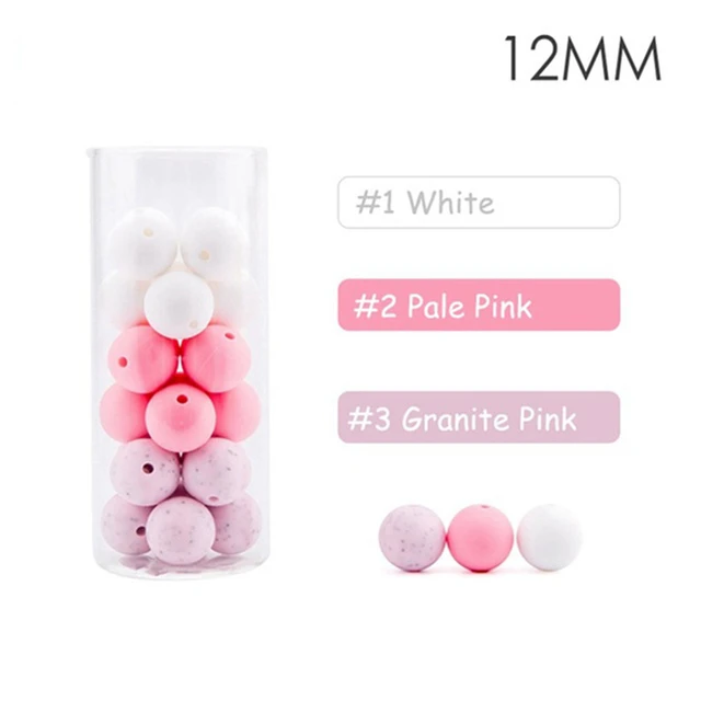 60pcs 12mm Baby Teether Silicone Beads Diy Pacifier Chain Bracelet Bpa Free Chewable Round Silicone Bead Accessories For Newborn Pink sesame set