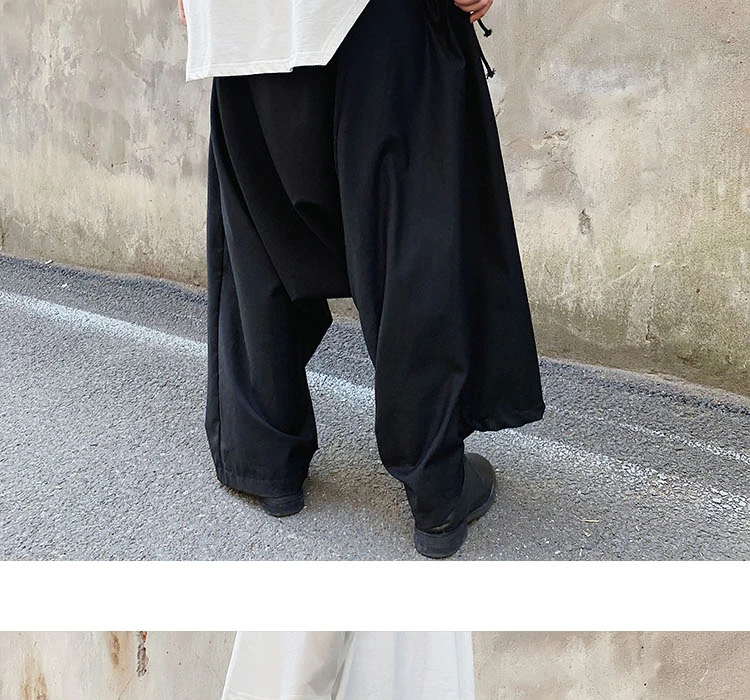 Male Hip Hop Streetwear Harem Trousers Wide Leg Pants Men Japan Style Kimono Asymmetric Design Loose Casual Black Cross Pants