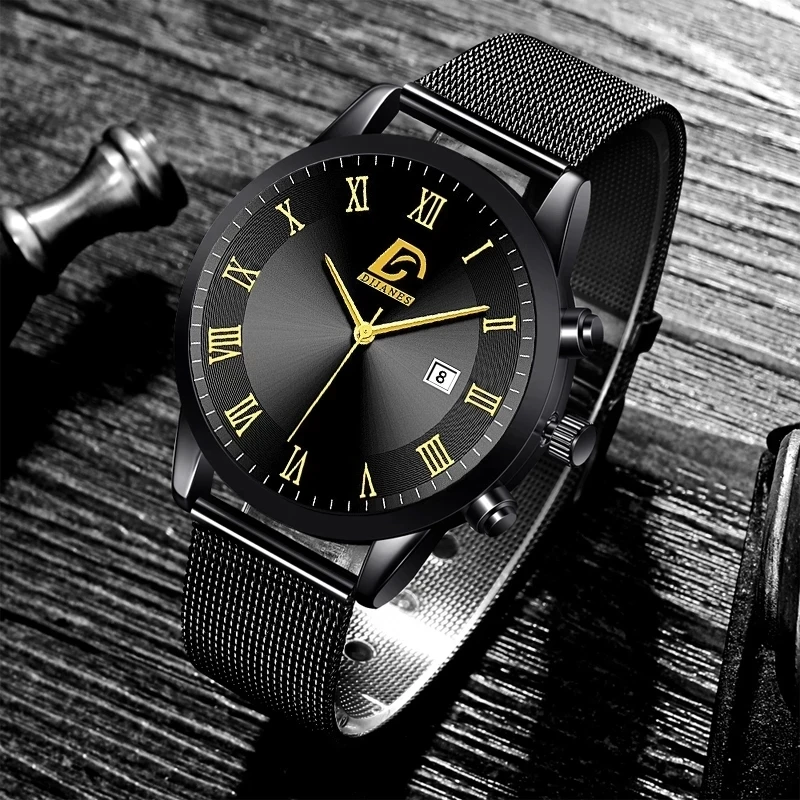 Relojes minimalistas para hombre, pulsera de cuarzo con correa de malla de acero inoxidable, de lujo, informal, de negocios, masculino - Imagen 2