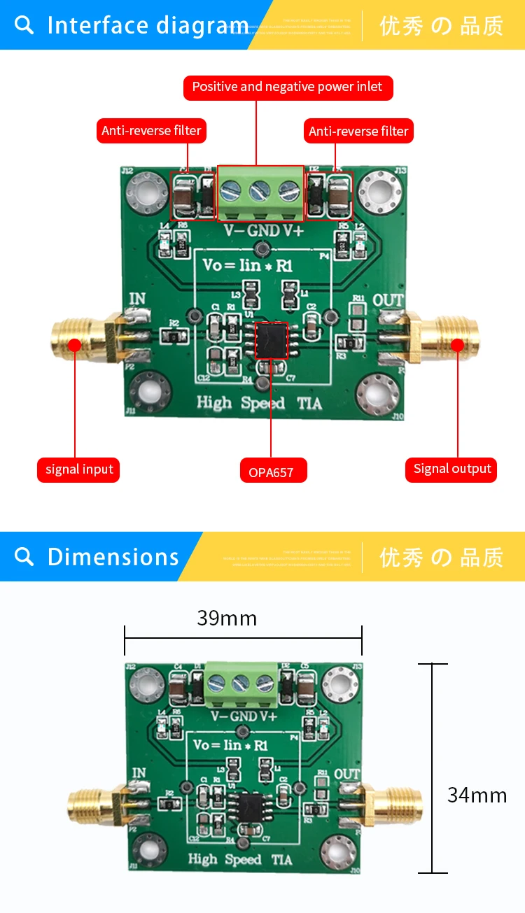 OPA657 transimpedance IV -FET high-speed APD\PIN high-speed photoelectric detect