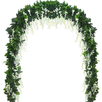 

5 Pcs Silk Wisteria Wreath Wisteria Artificial Flower Hanging Plant Vine Imitation Green Fake Green Leaf Wreath Wedding Kitchen