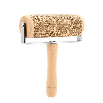 

Wood Leaf Christmas Deer Wooden Rolling Pin Embossing Baking Cookies Noodle Biscuit Fondant Cake Dough Patterned Roller