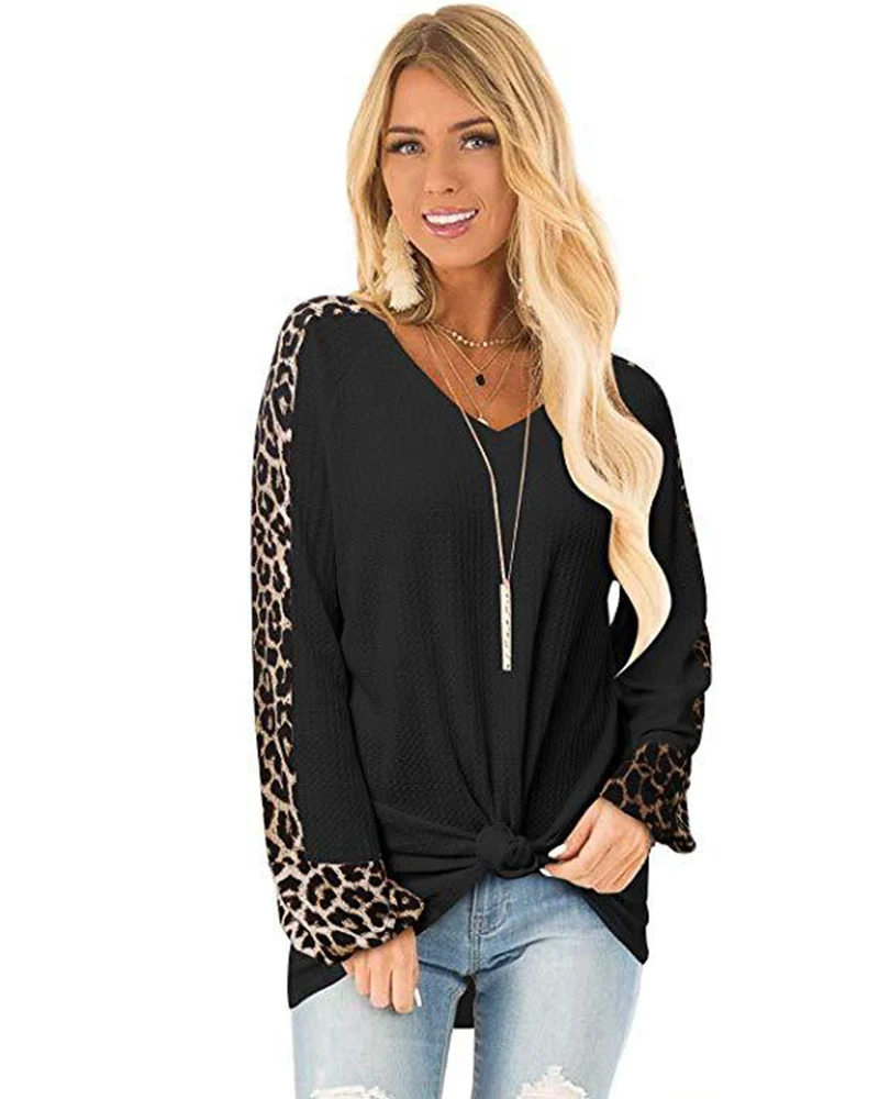 Leopard Print Women Shirts Fashion Casual Long Sleeve Splice Twist Loose Women Blouse Ladies Clothing T Shirt Female Tops (2)