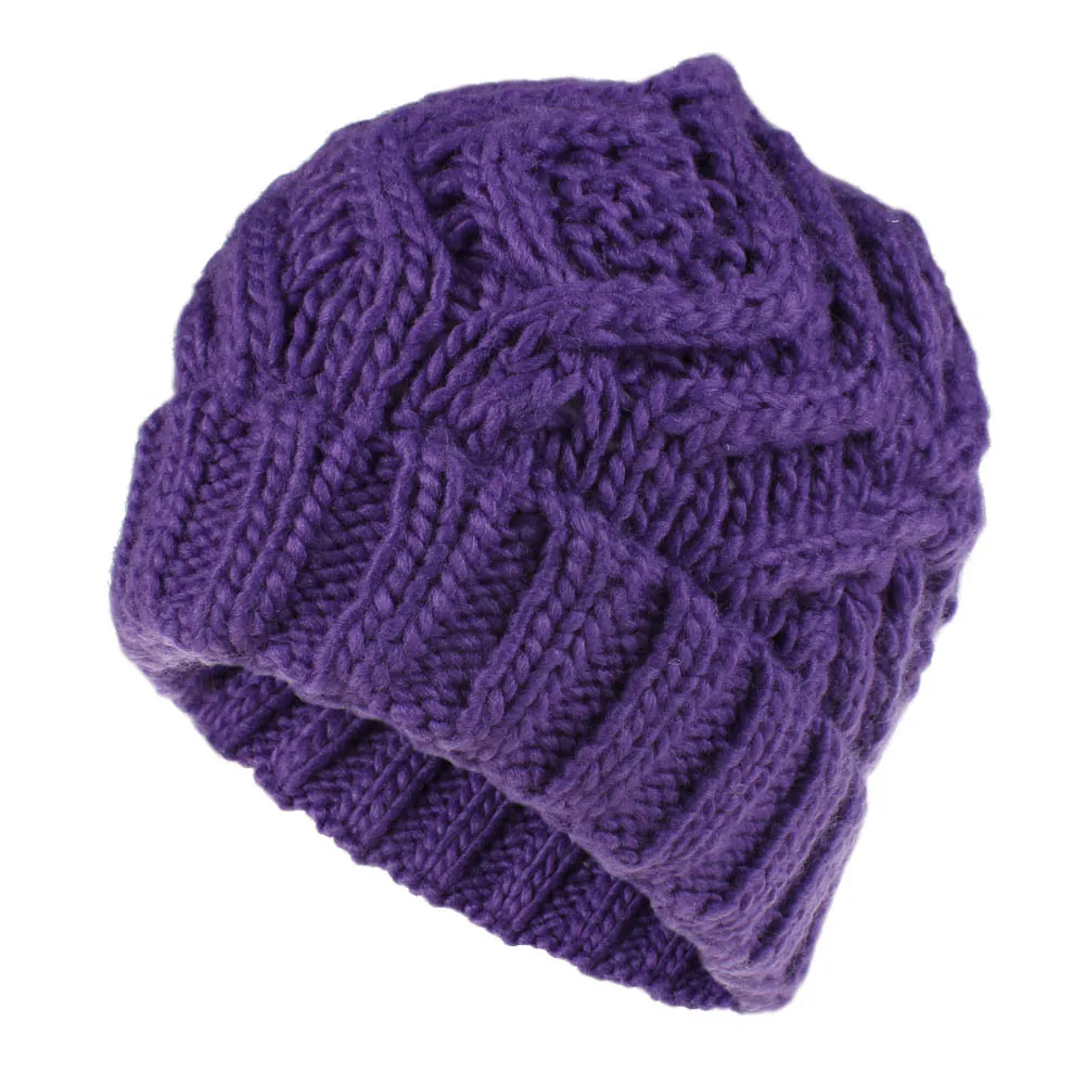Зимние шапки теплые шапочки шапки вязаные женские осенние женские однотонные - Цвет: Фиолетовый