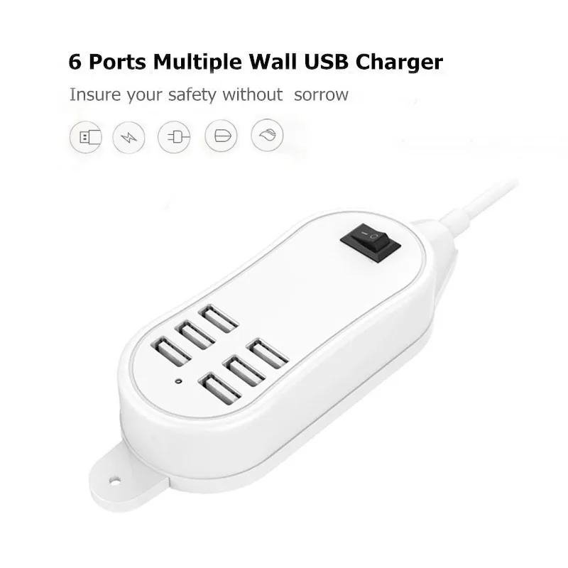 6 портов USB зарядное устройство для iPhone iPad samsung S8 S9 несколько настенных зарядных устройств 5 В/5A ЕС США штекер Адаптер мобильный телефон Универсальное зарядное устройство