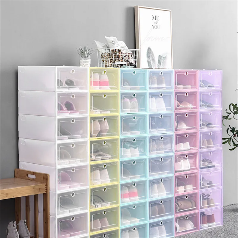 Flip Open Cover Durable Plastic Shoe Storage Transparent Box Divider Drawer Portable Shoes Organizer - 1 Pcs