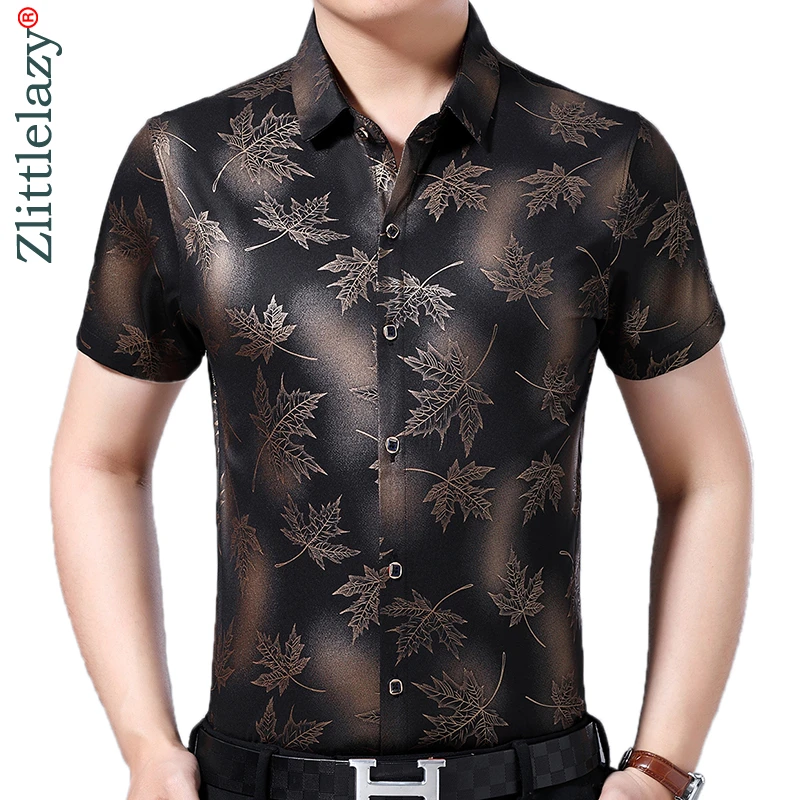 Camisas de manga corta para hombre, camisas de diseño de hoja de arce, ajustadas, Vintage, la moda, 2022, Social, 36565|Camisas informales| - AliExpress