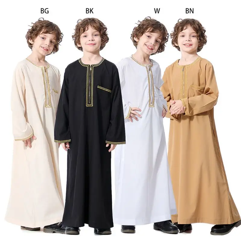 Мусульманская детская одежда для мальчиков, одежда для мальчиков в арабском и исламском стиле, одежда на молнии с длинными рукавами для подростков, модная мусульманская одежда
