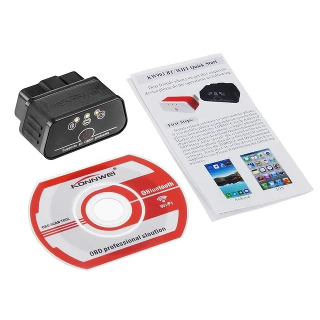 KW903 ELM327 OBD2 сканер Авто сканер ICar2 Bluetooth ELM 327 V1.5 автомобильный диагностический инструмент EML327 OBD2 Bluetooth Pic18f25k80 dfdf - Цвет: black