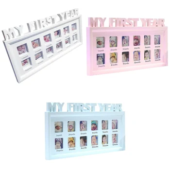 

New Creative Diy 0-12 Month Baby Pictures Souvenirs Commemorate Kids Growing Memory Gift Display Plastic Photo Frame(White)