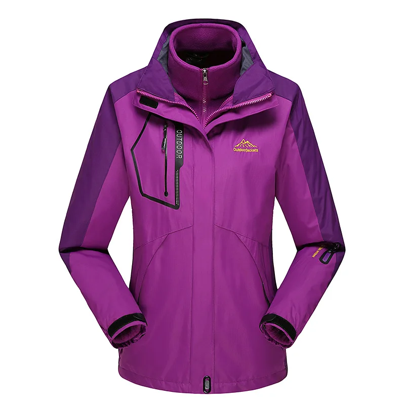 Мужская куртка-дождевик с цветной панелью, флисовый комплект из двух предметов, три в одном, женский лыжный костюм для альпинизма, большой размер - Цвет: Purple