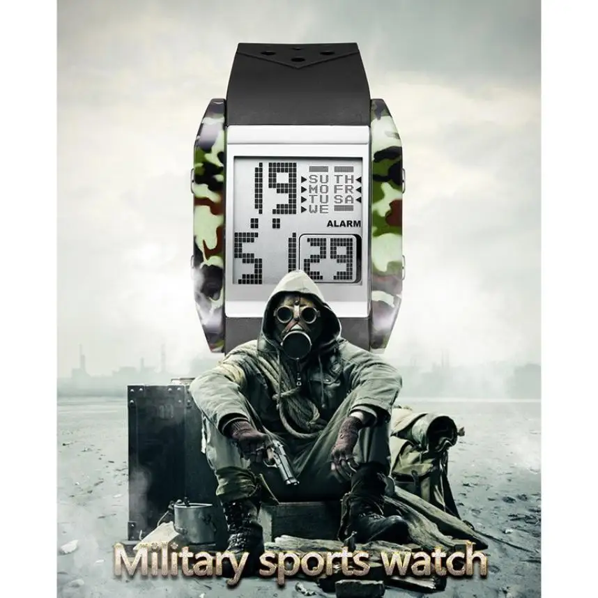 

New Fashion Creative Watch Week Display Mens Military Watch Alarm Square Dial Digital Watches Outdoor Mens Waterproof Watches