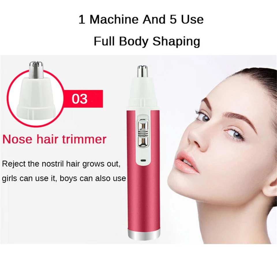 5 In 1 Women Hair Removal Lady Shaver Epilator Female Shaving Machine Electric Trimmer Razor For Eyebrow Face Underarm Bikini