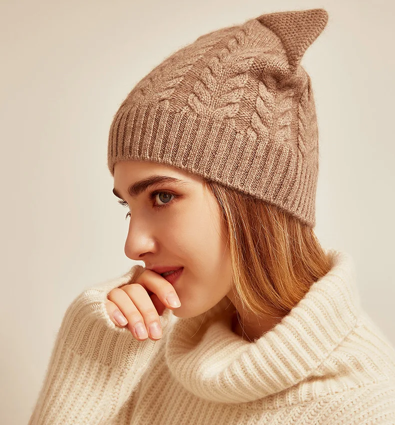 Новинка года. Женская вязаная шапка из кашемира Skullies Beanies. Теплая зимняя шапка на каждый день. Цвет: черный, серый, бежевый, хаки