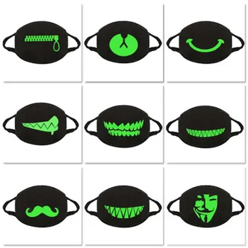 

20 pcs Fashion double printed Luminous black mask dustproof cotton cloth big bear personality expression funny dust-proof mask