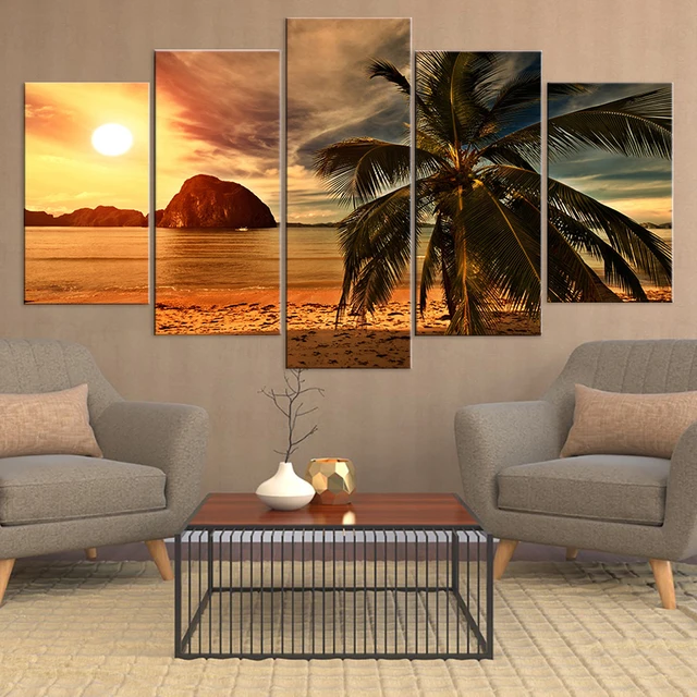 Quadri su tela stampe HD poster 5 pezzi spiaggia tropicale palme