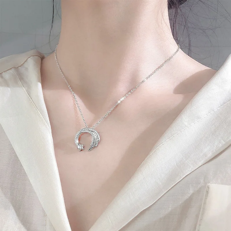 

Silver Chris 925 Sterling Rhinestone Geometry Heart Bag Necklace Elegant Non-mainstream Women's Fashion Choker Korean-style Onli