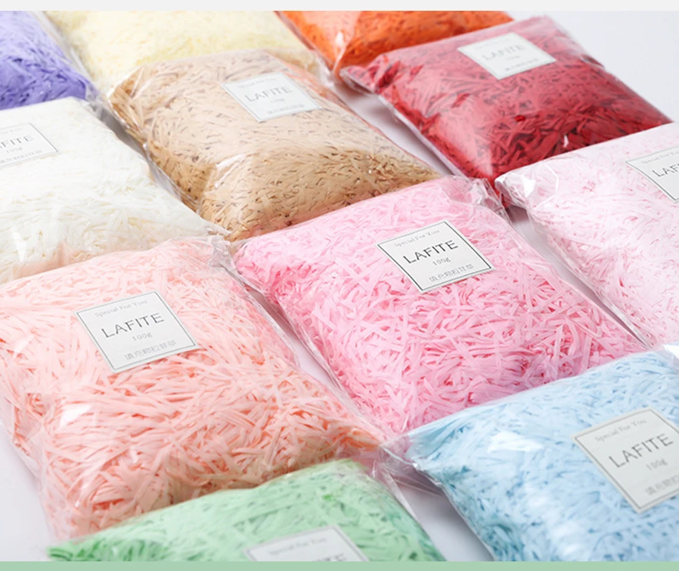 Description Picture 5 of item50/100g Colorful Shred Crinkle Paper Raffia Shredded Tissue Paper Gift Box Filling Material DIY Wedding Party Packaging Decor