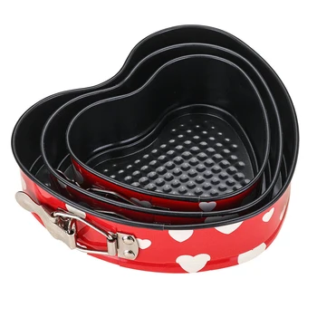 

3pcs/set DIY Baking Pie Mini Cake Mold Heat Resistant Pudding Heart Shaped Removable Bottom Non Stick Carbon Steel
