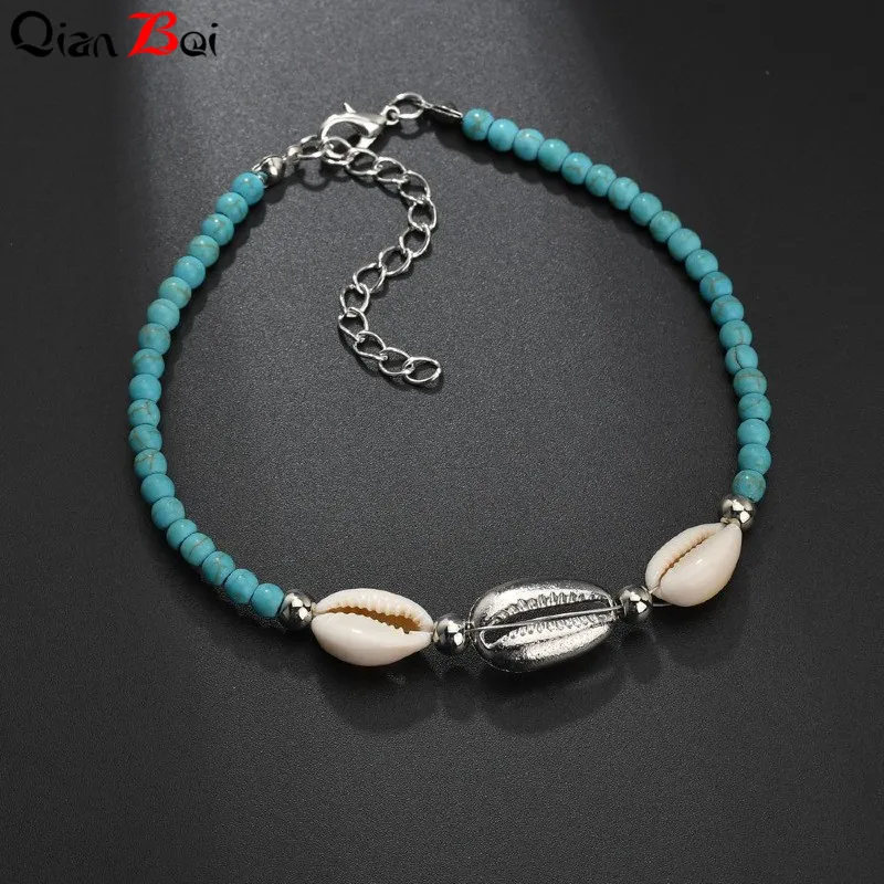 QianBei, винтажный, сделай сам, веревка, дерево, бусина, лодыжки, браслет, натуральная оболочка, Богемский Браслет на лодыжку, для женщин, для ног, ювелирное изделие, Летний пляж