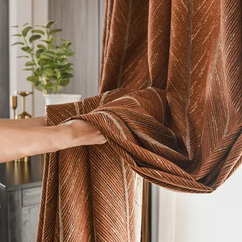 

Light Luxury Gold Lines Fishbone Pattern Jacquard Shade Curtain Orange Living Room Bedroom Curtain Finish Product ZH464Z