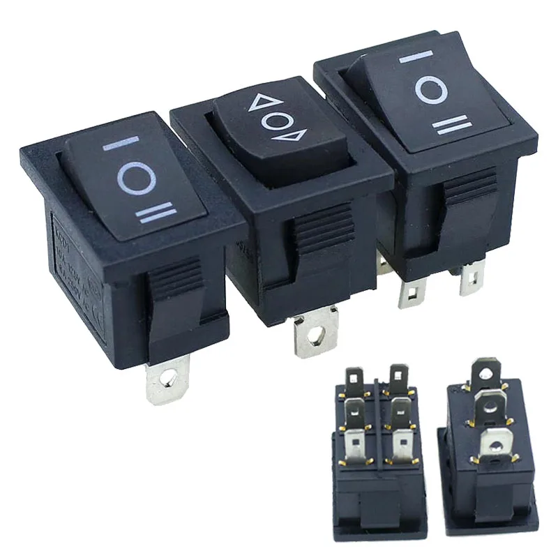 5PCS KCD1 Mini Black 3 Pin-6 pin On-Off-On Rocker Switch AC 6A-250V10A-125V