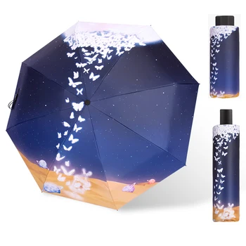

Small Folding Umbrella Rain Women Gift Pocket Romantic Butterfly Parasol Girls Anti-UV Waterproof Fashion Travel UMBRELLAS