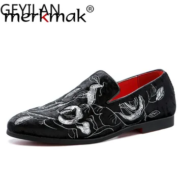 

Spring Men Loafers 2019 Autumn Elegant Brogue Shoes Embroidered Suede Wedding Party Footwear Men's Flats Big Size 37-48