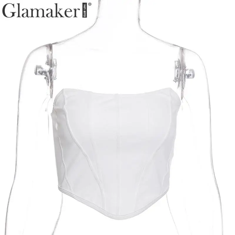 Белый Glamaker/белый винтажный сексуальный укороченный топ без рукавов, облегающий топ на бретелях, осенне-зимние женские вечерние Клубные топы на бретелях - Цвет: Белый