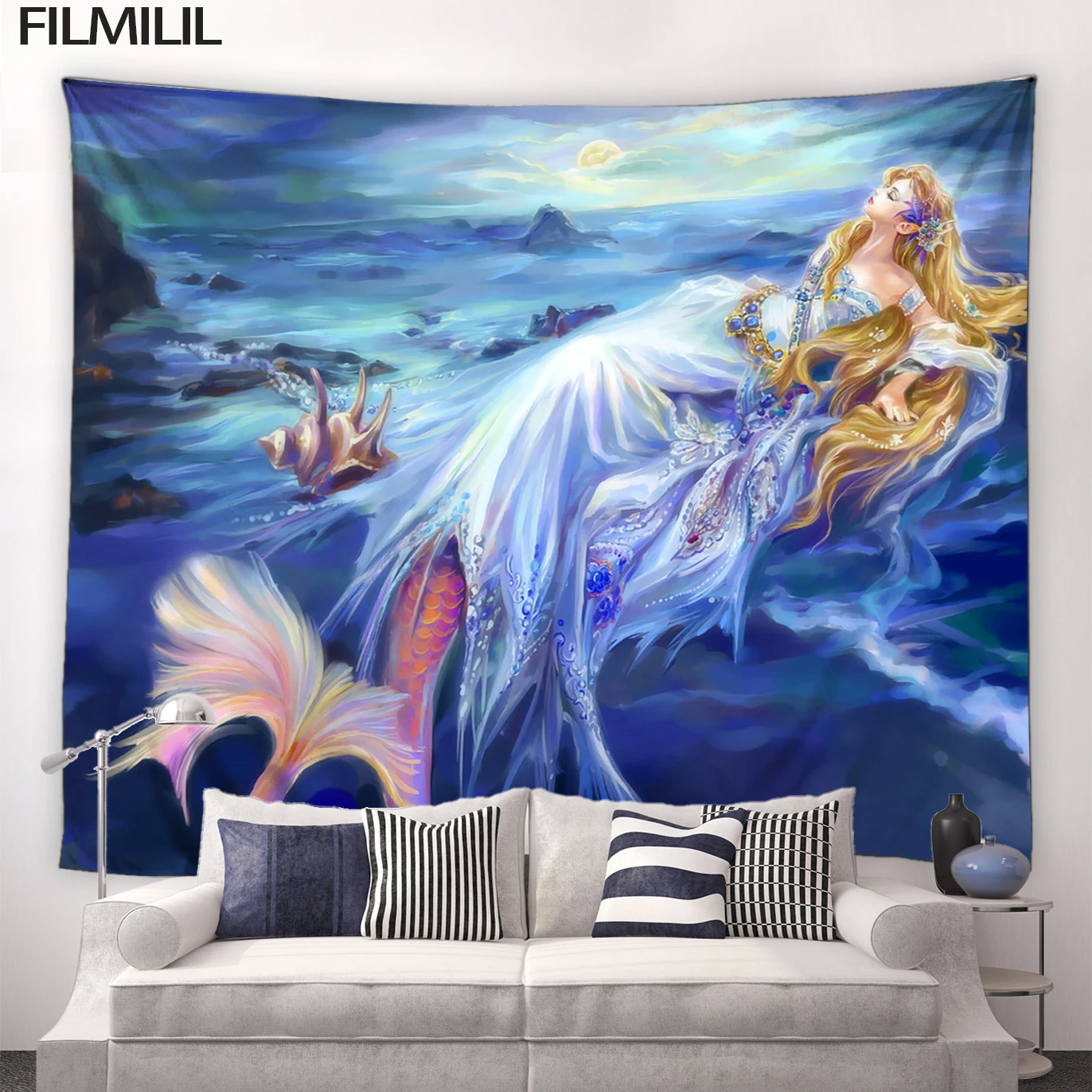 Ocean Mermaid Tapestry Sea Waves Psychedelic Landscape Tapestries Hippie Wall Hanging Decor