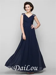 A-Line Mother of the Bride Dress See Through V Neck Ankle Length Chiffon Lace Sleeveless with Lace Criss Cross 2021
