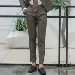 Zogaa 2019 Новые Модные осенние мужские костюмы Брюки Корейская версия тренд полосатые брюки тонкие дикие ноги мужские повседневные брюки