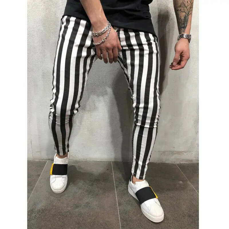 Men's Slim Pants Striped Plaid Comfort 