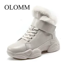 OLOMM/ г. Зимние женские полусапожки большого размера ботильоны теплые кожаные тапочки плоские туфли женские короткие зимние ботинки AB-01