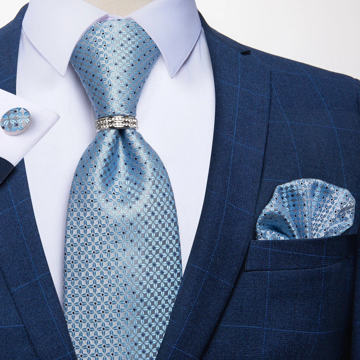 New Classic Paisleys Baby Blue Brown JACQUARD WOVEN 100% Silk Men's Tie Necktie 
