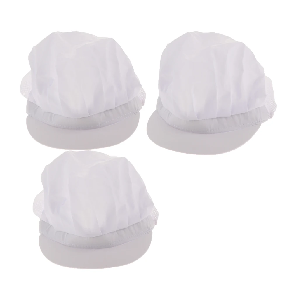 3Pcs White Half Mesh Cook Adjustable Men Women Kitchen Baker Chef Elastic Cap Hat Catering