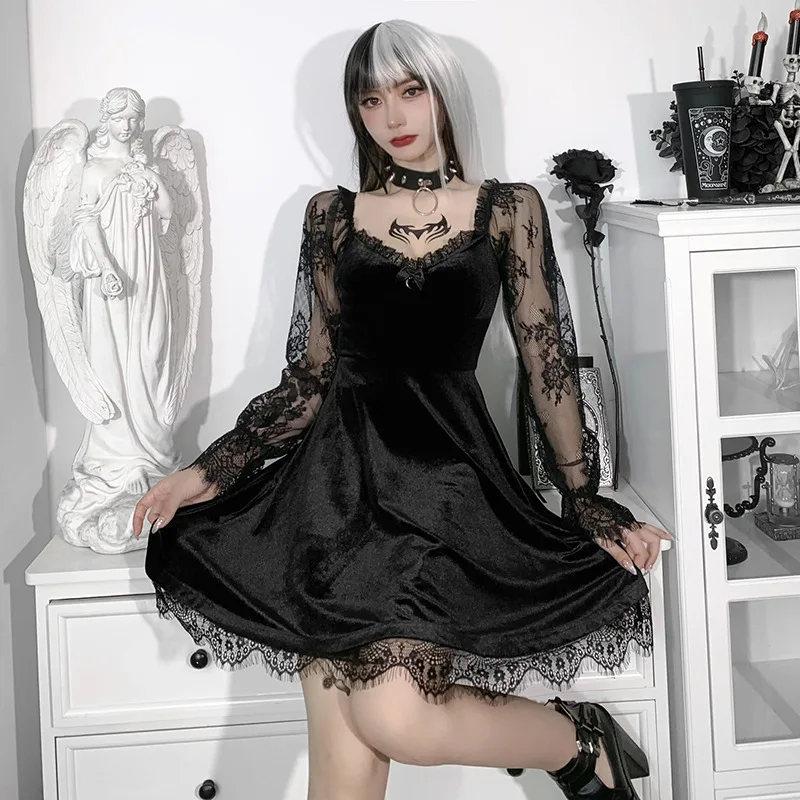  Ropa gótica para mujer, vestido gótico de Lolita con volantes,  vestido vintage de manga larga, vestido renacentista corto : Ropa, Zapatos  y Joyería