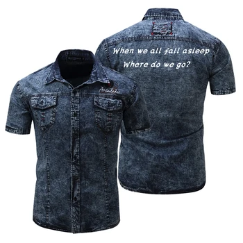

Men Denim Jacket Slim Short Sleeve Shirts Tee Bad Guy DIY Customized Vintage Coat Plus Size Couple Casual Outerwear Dropship