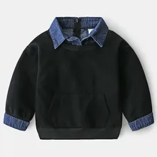 2021 Spring Autumn New Design 2 3 4 5 6 7 8 9 10 12 Years Children Turn-down Collar Denim Patchwork Sweatshirt For Kids Baby Boy