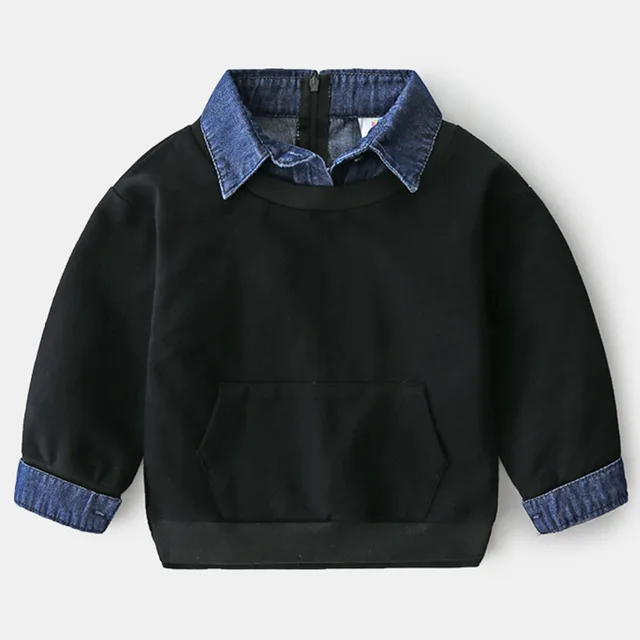 2021 Spring Autumn New Design 2 3 4 5 6 7 8 9 10 12 Years Children Turn-down Collar Denim Patchwork Sweatshirt For Kids Baby Boy