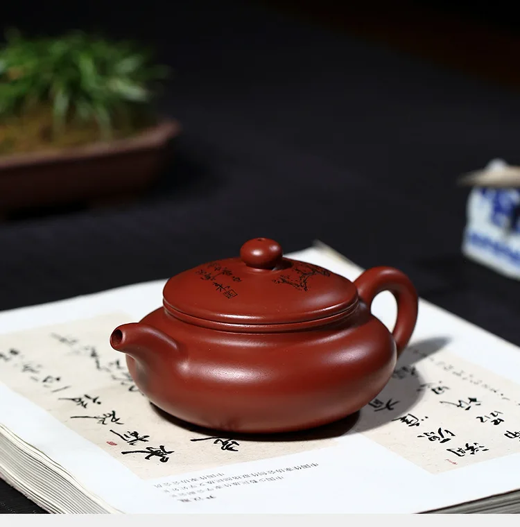 Горячие взрывы Аутентичные Исин Zisha горшок Dahongpao чай горшок плоский драм большой рот Чайник крышка резные сливы чайный набор