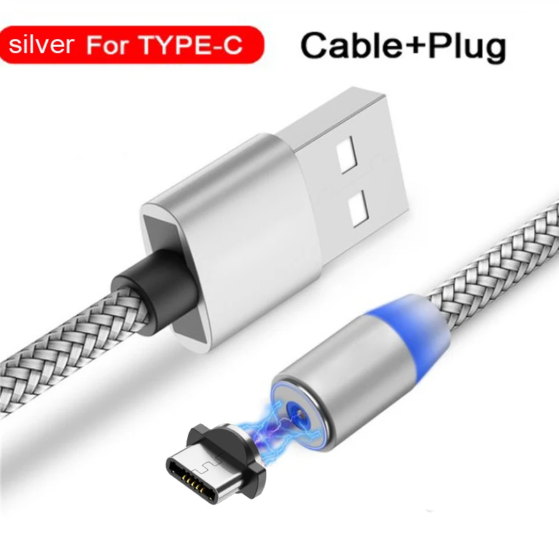 2 м Магнитный Micro USB кабель для быстрой зарядки iPhone samsung кабель для передачи данных Магнитный кабель для зарядки usb type C 3A кабель для мобильного телефона - Цвет: A02-Type C silver