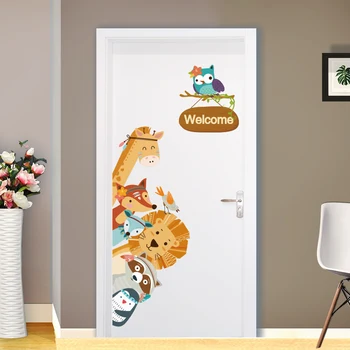 

[shijuekongjian] Cartoon Animals Wall Stickers DIY Children Mural Decals for Kids Rooms Baby Bedroom Wardrobe Door Decoration