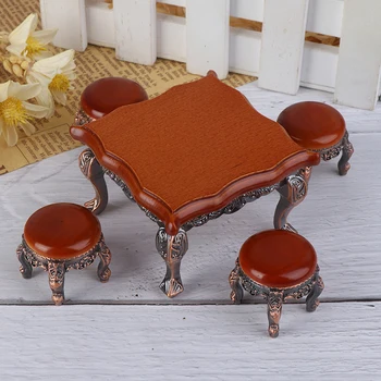 preço 1/12 Madeira Casa De Bonecas Em Miniatura Móveis De Madeira Em Miniatura Redonda Coffee Fezes Mesa Brinquedos Diy