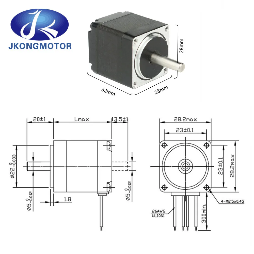 Jkongmotor DIY 3D 프린터용 스테퍼 모터, Nema11 스테퍼 모터, 28 하이브리드 스테핑 모터, 2 상 4 리드, 1.8 도 0.67A, 6Ncm, 8.5oz-in, 28x32mm