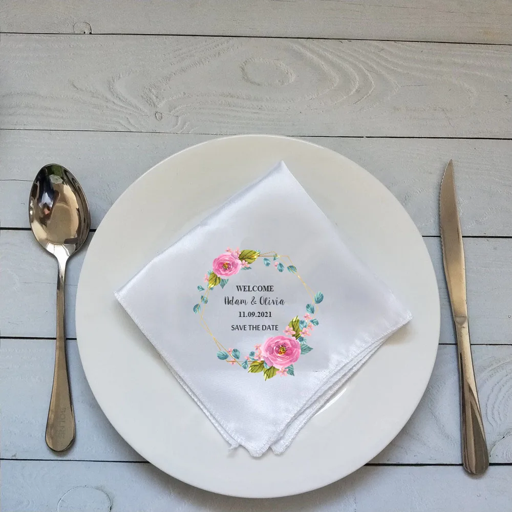 10pcs/lot Print Your Photo Satin Table Napkins Personalized Wedding Bridal Shower Napkin Rehearsal Dinner Hotel Party Napkins 2