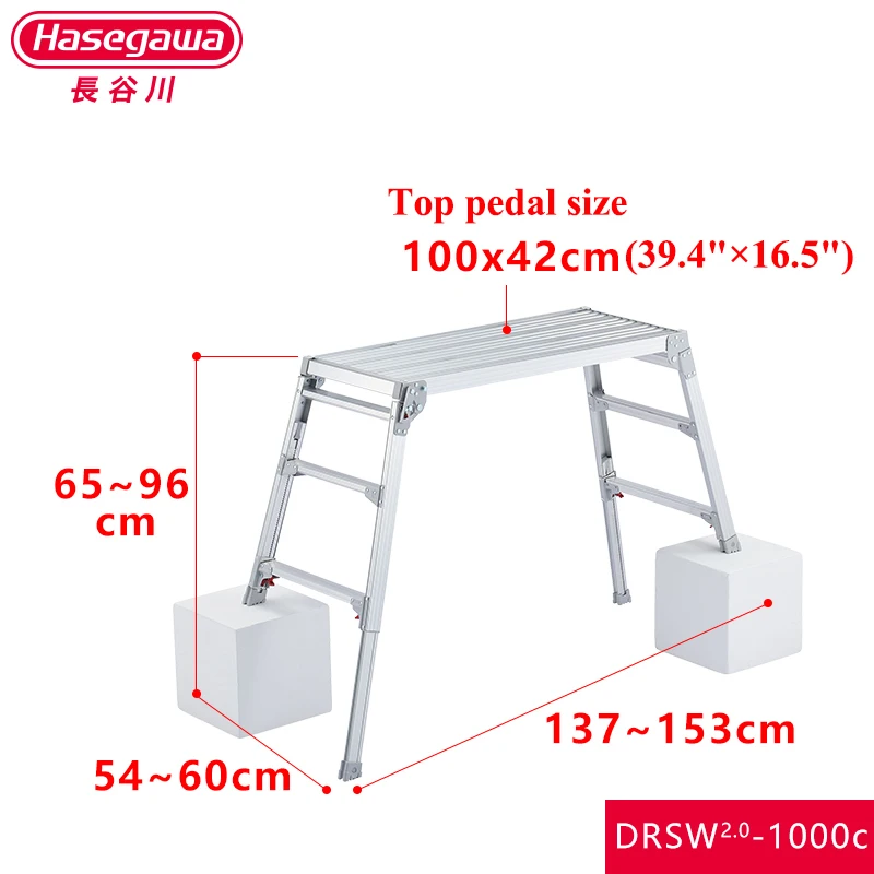 US $199.99 Hasegawa work bench platform silver anodized Aluminum Step Ladder Drywall Safe Heavy Duty portable Bench folding stool sliver